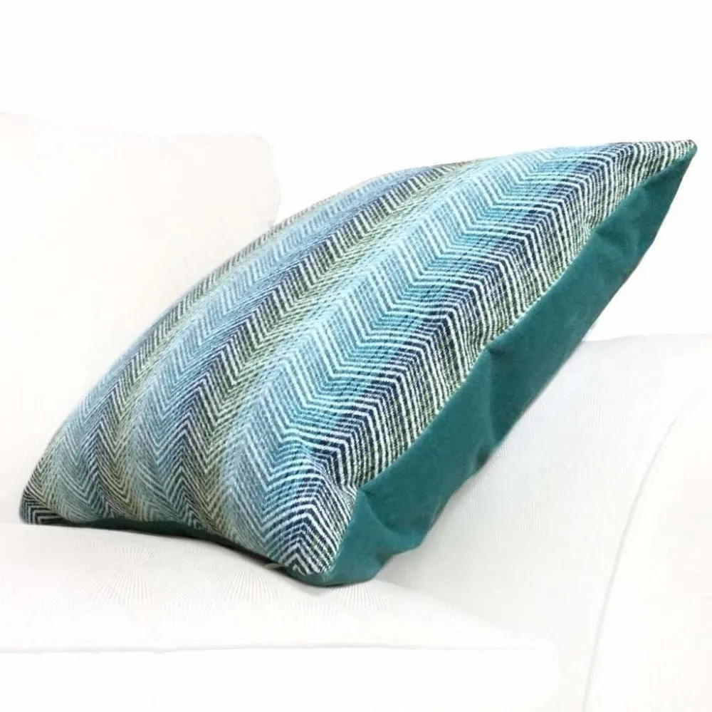 Eileen Boyd Designer Ombre Chevron Zig Zag Aqua Blue Chenille Velvet Pillow Cover