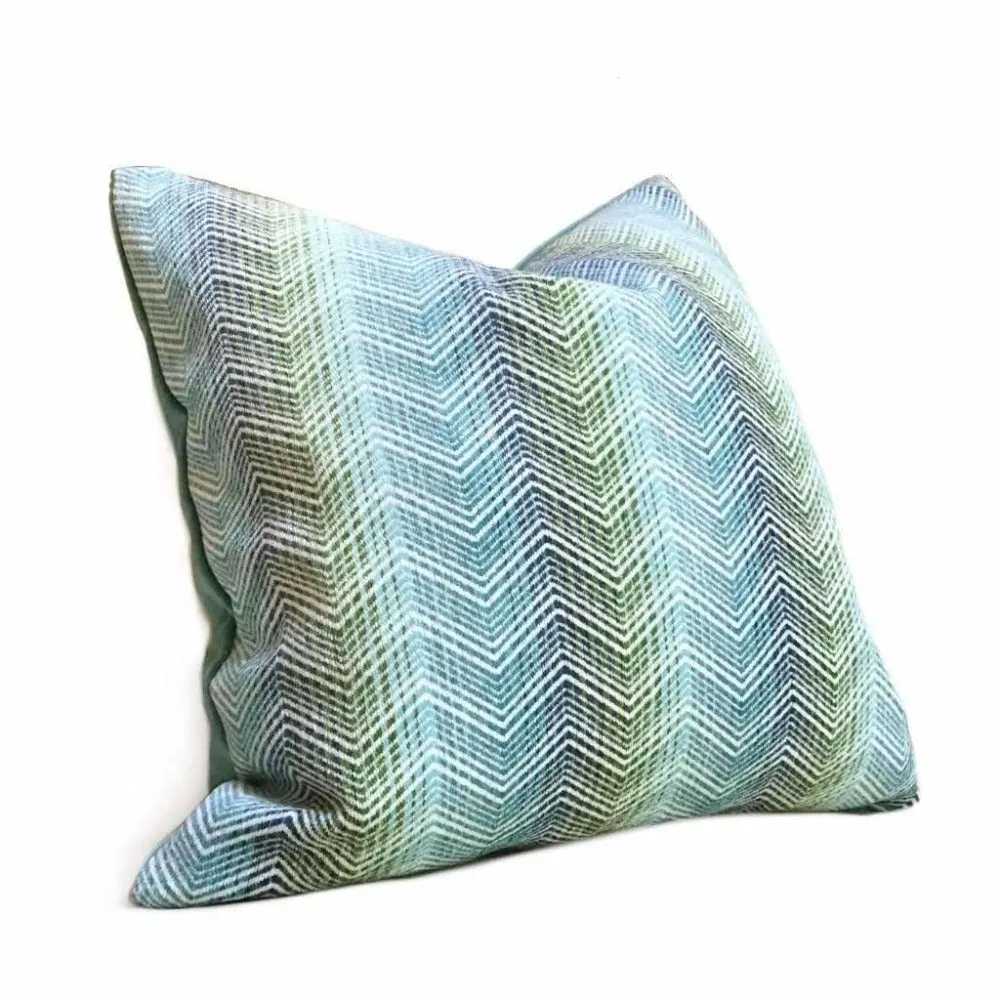 Eileen Boyd Designer Ombre Chevron Zig Zag Aqua Blue Chenille Velvet Pillow Cover