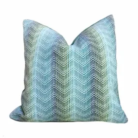 Eileen Boyd Designer Ombre Chevron Zig Zag Aqua Blue Chenille Velvet Pillow Cover