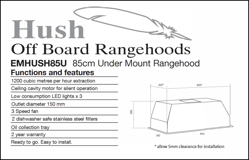 Emilia HUSH EMHUSH85U 85cm Undermount Rangehood