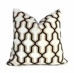 Escher Black White Beige Geometric Trellis Cut Velvet Pillow Cover