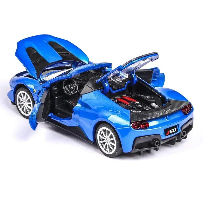 FERRARI J50 1:32 DIECAST METAL PULLBACK TOY CAR WITH OPENABLE DOORS & LIGHT, MUSIC BOYS CAR FOR KIDS BEST TOYS GIFTS TOYS FOR KIDS [ COLOR AS PER STOCK ]