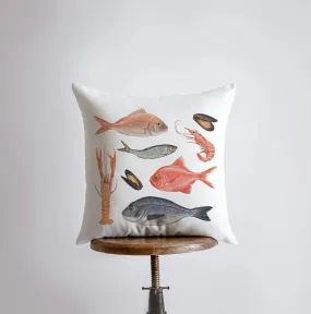 Fish and Crustaceans | Throw Pillow | Home Decor | Modern Decor | Nautical | Ocean | Gift for Her | Accent Pillow Cover | Beach | Sea