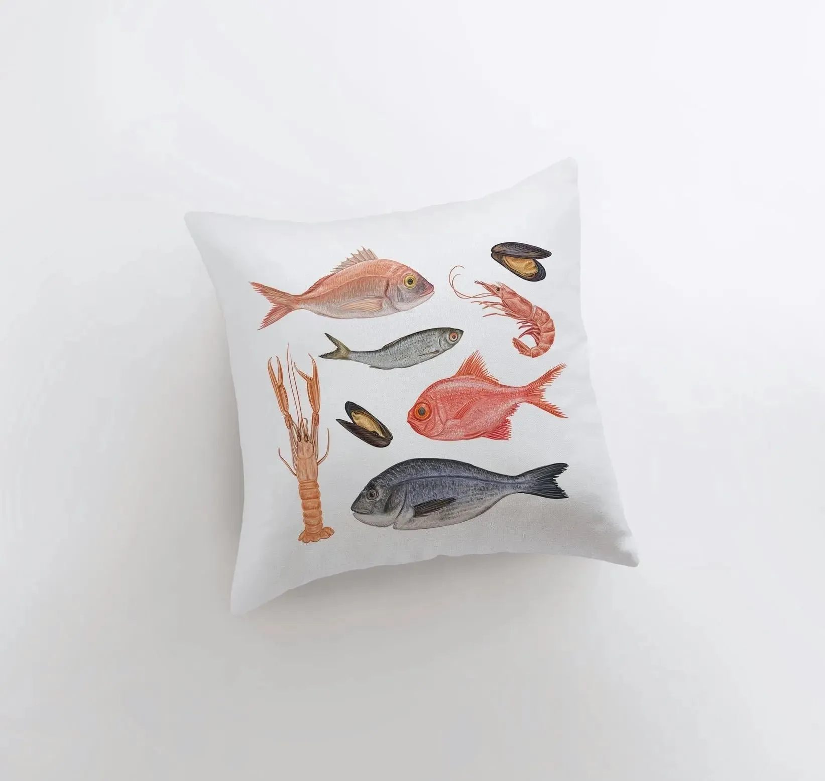 Fish and Crustaceans | Throw Pillow | Home Decor | Modern Decor | Nautical | Ocean | Gift for Her | Accent Pillow Cover | Beach | Sea