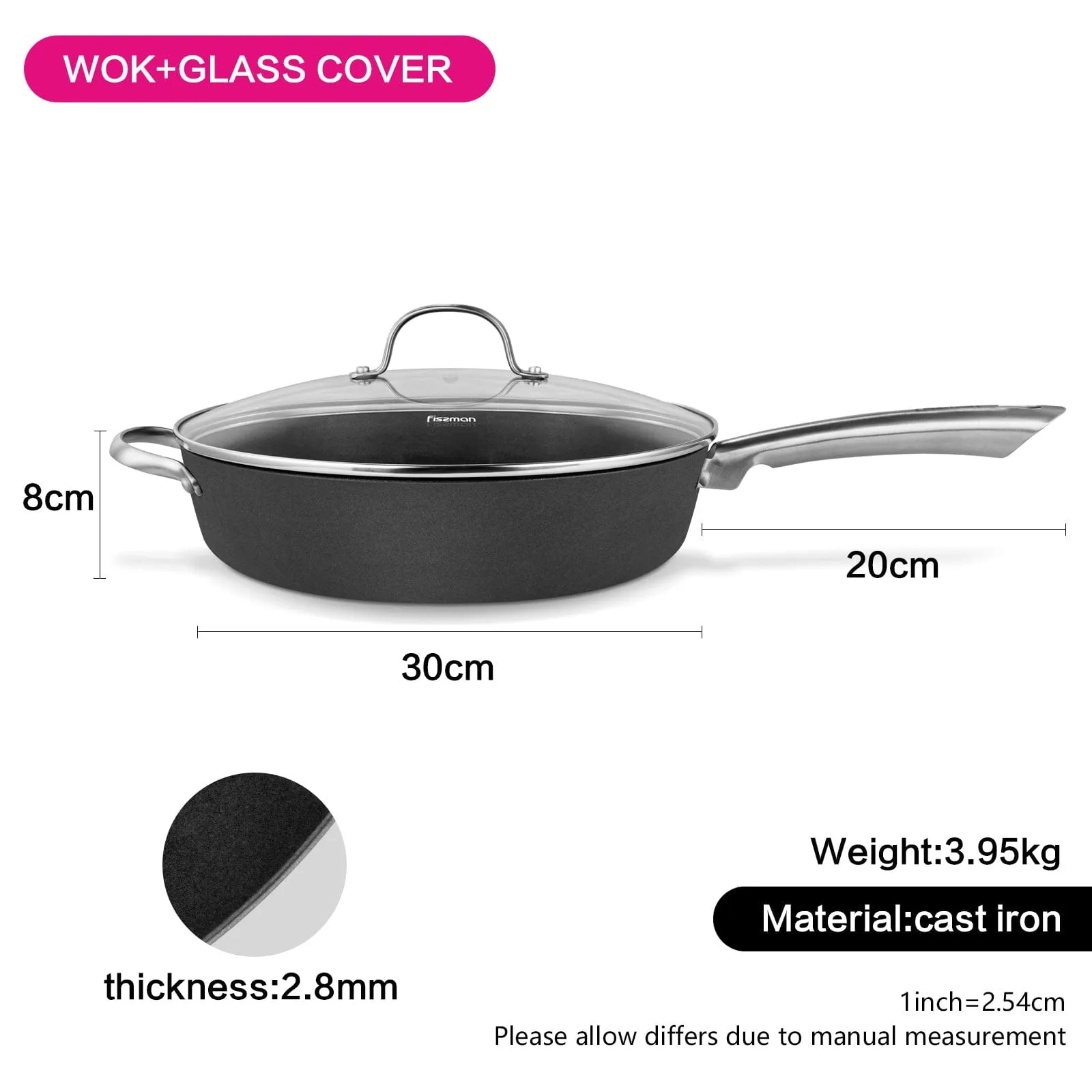 Fissman Deep Frying Pan With Glass Lid MELITA Series XylanPlus And Non-Stick Coating Black 30x8cm