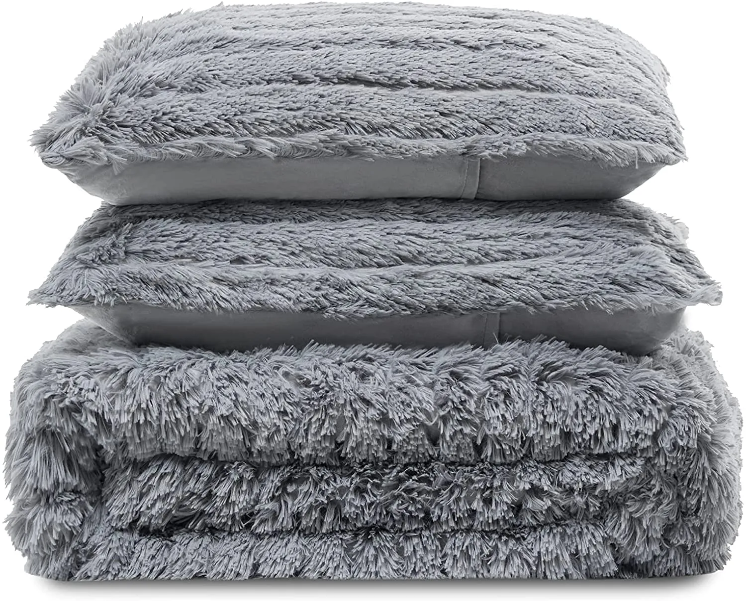 Fluffy Comforter Queen Set 3 Pieces - Fuzzy Stripes Design