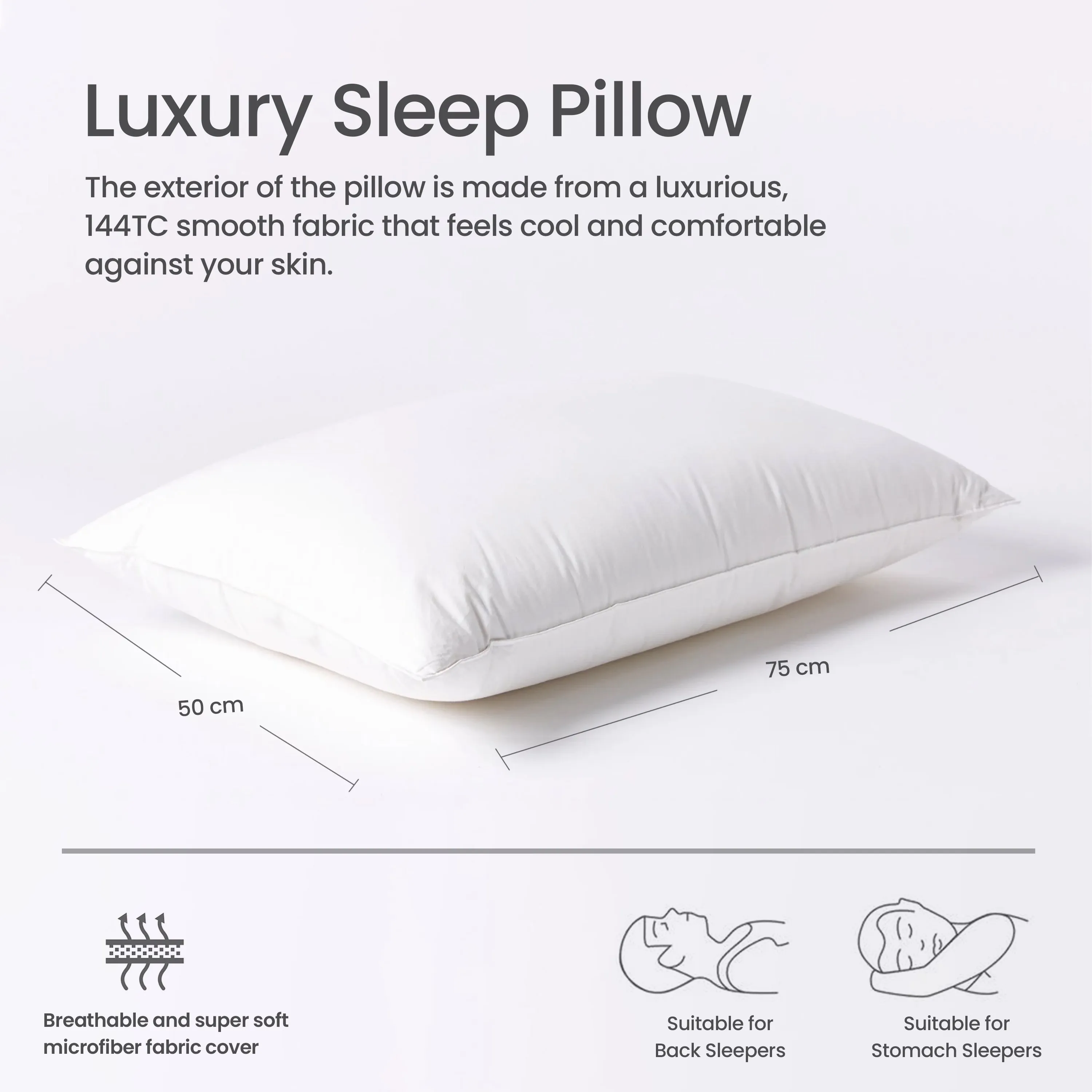 Four Seasons Back Sleeper Light Weight Firm Pillow 50x75cm 900g