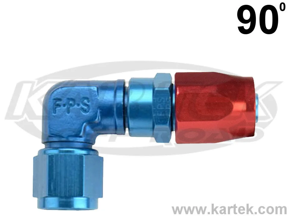 Fragola AN -6 Red And Blue Anodized Series 3000 Cutter Style 90 Degree Low Profile Hose Ends