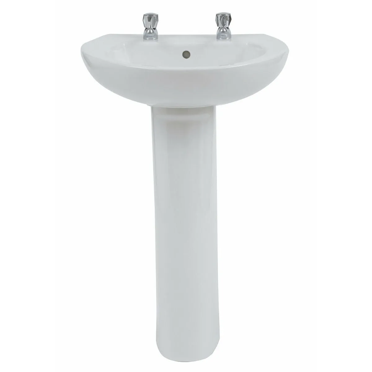 Frontline White Xclusive 550mm Full Pedestal Basin - 2 Tap Holes