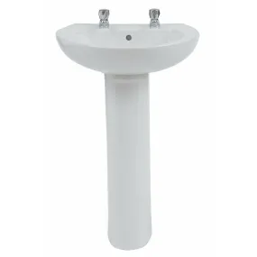 Frontline White Xclusive 550mm Full Pedestal Basin - 2 Tap Holes