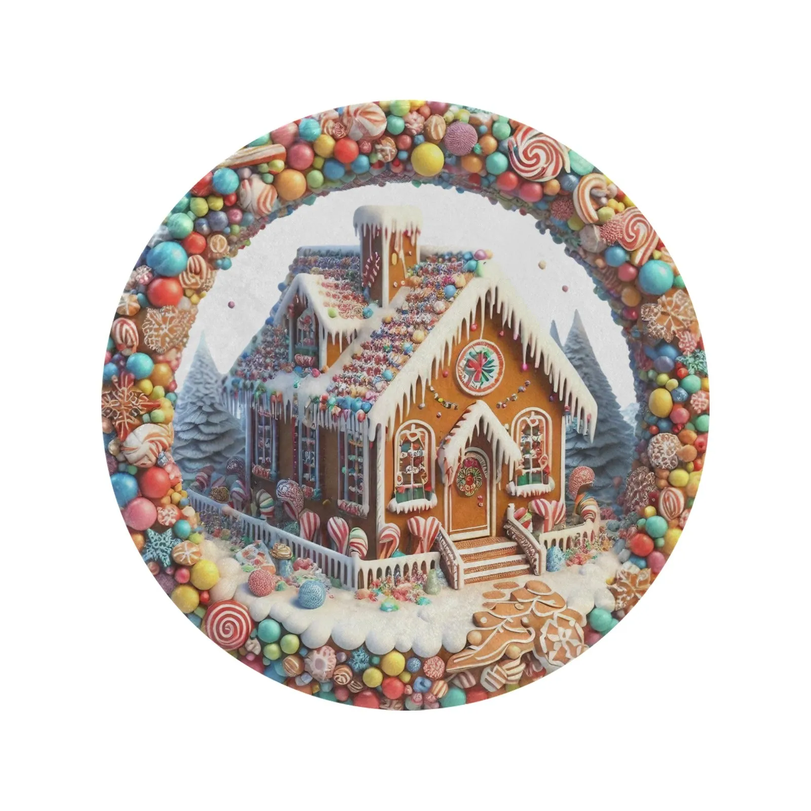 Gingerbread House Circular Micro Fleece Blanket