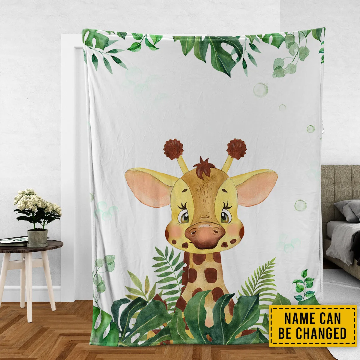 Giraffe Custom Blanket For Baby, Personalized Safari Blanket, Personalized Kids Throw Blanket, Animal Lover Gifts, Nursery Bedroom Decor