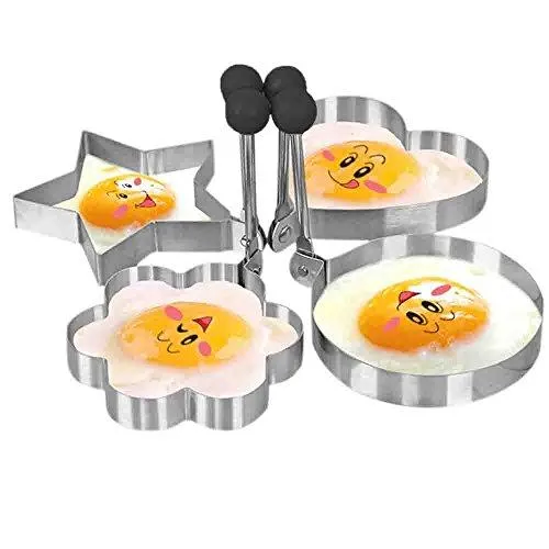 GKP Products ® Stainless Steel Kitchen Fried Egg Poacher Pancake Poach Ring With Handle- 4PCs of set