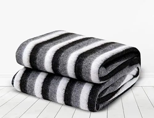 GOYAL'S ® Black and White Stripes Single Bed Fleece Blanket - Pack of 2