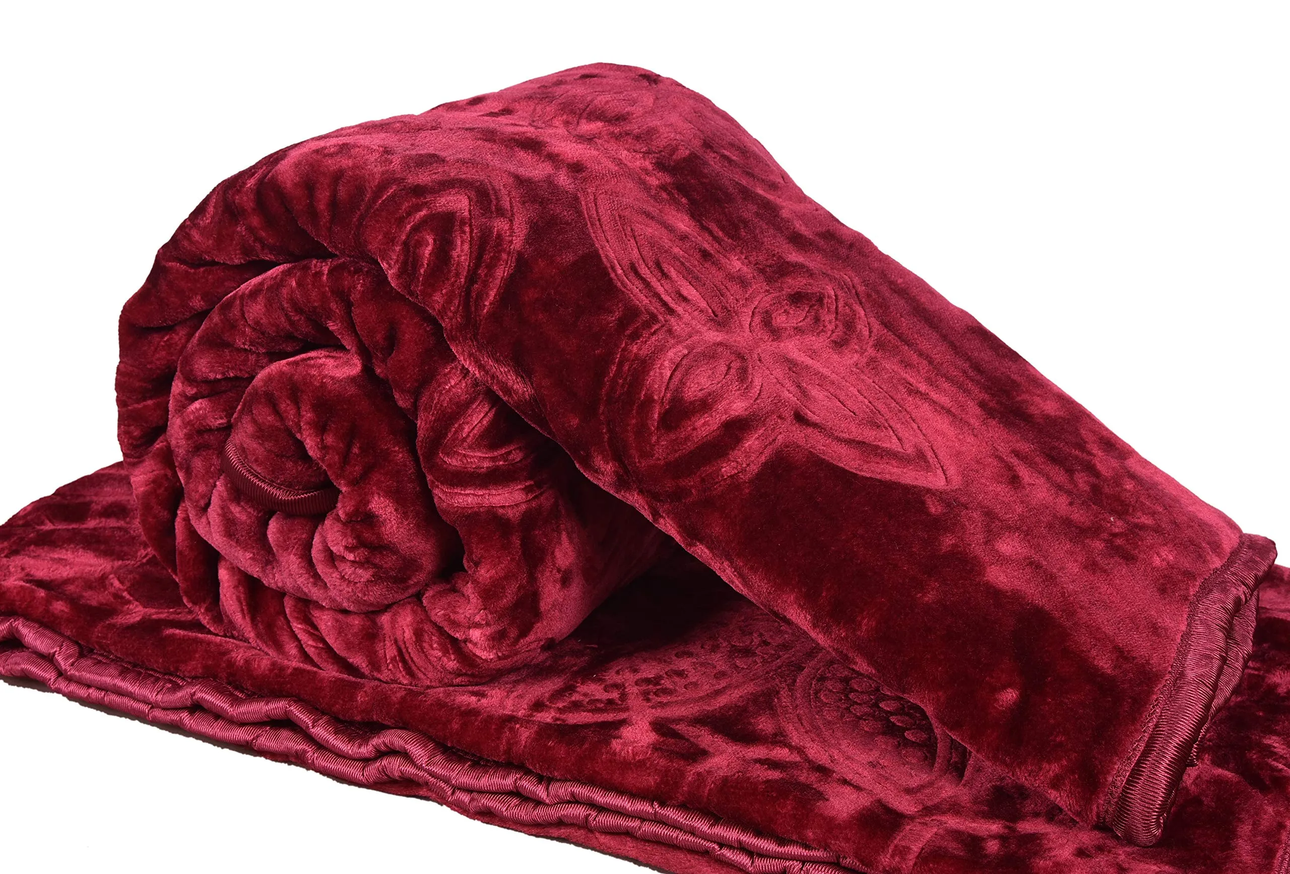 Goyal's ® Luxurious Embossed Heavy Mink Single Bed Blanket (Brown & Maroon , Set of 2)