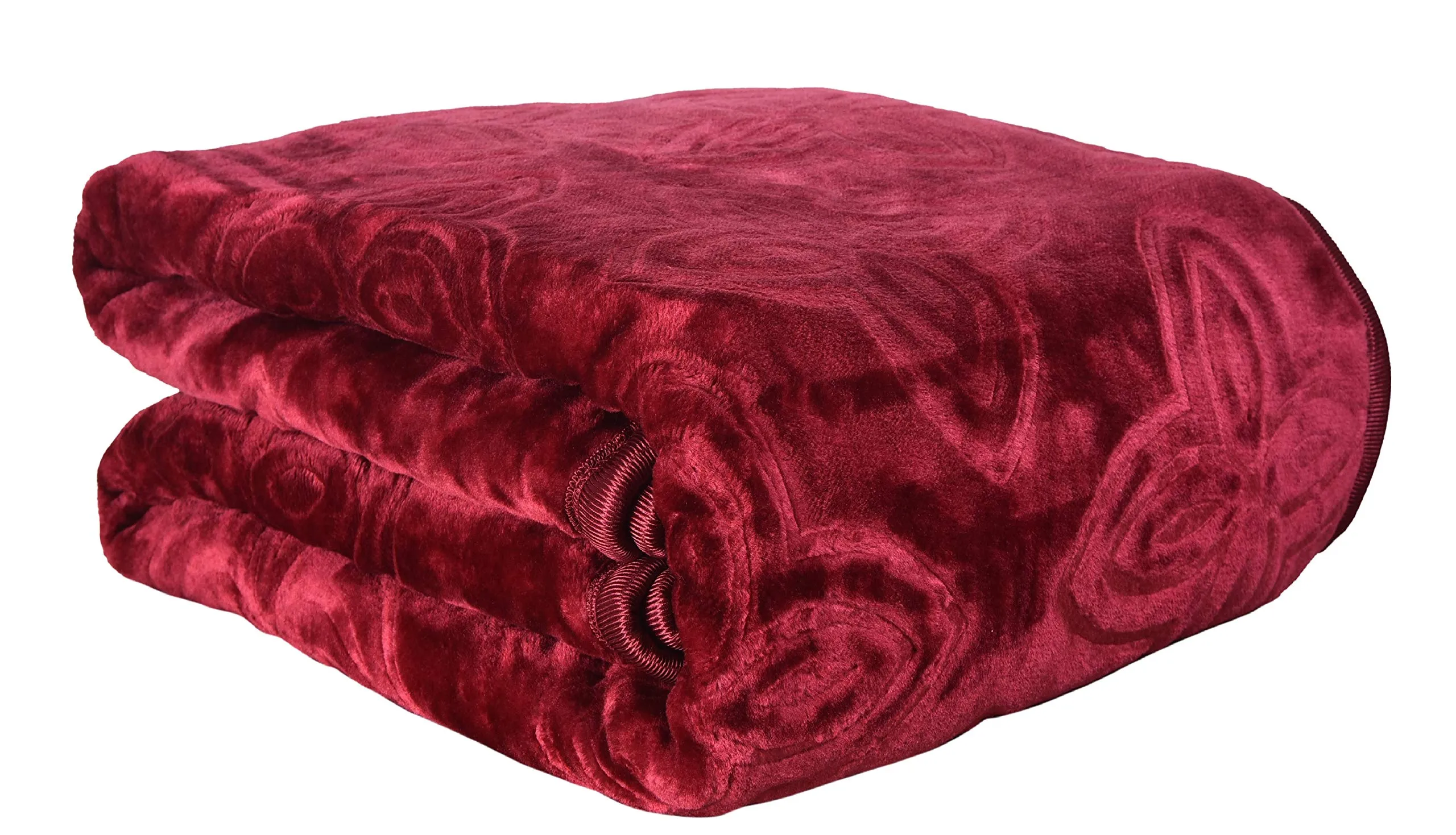 Goyal's ® Luxurious Embossed Heavy Mink Single Bed Blanket (Brown & Maroon , Set of 2)