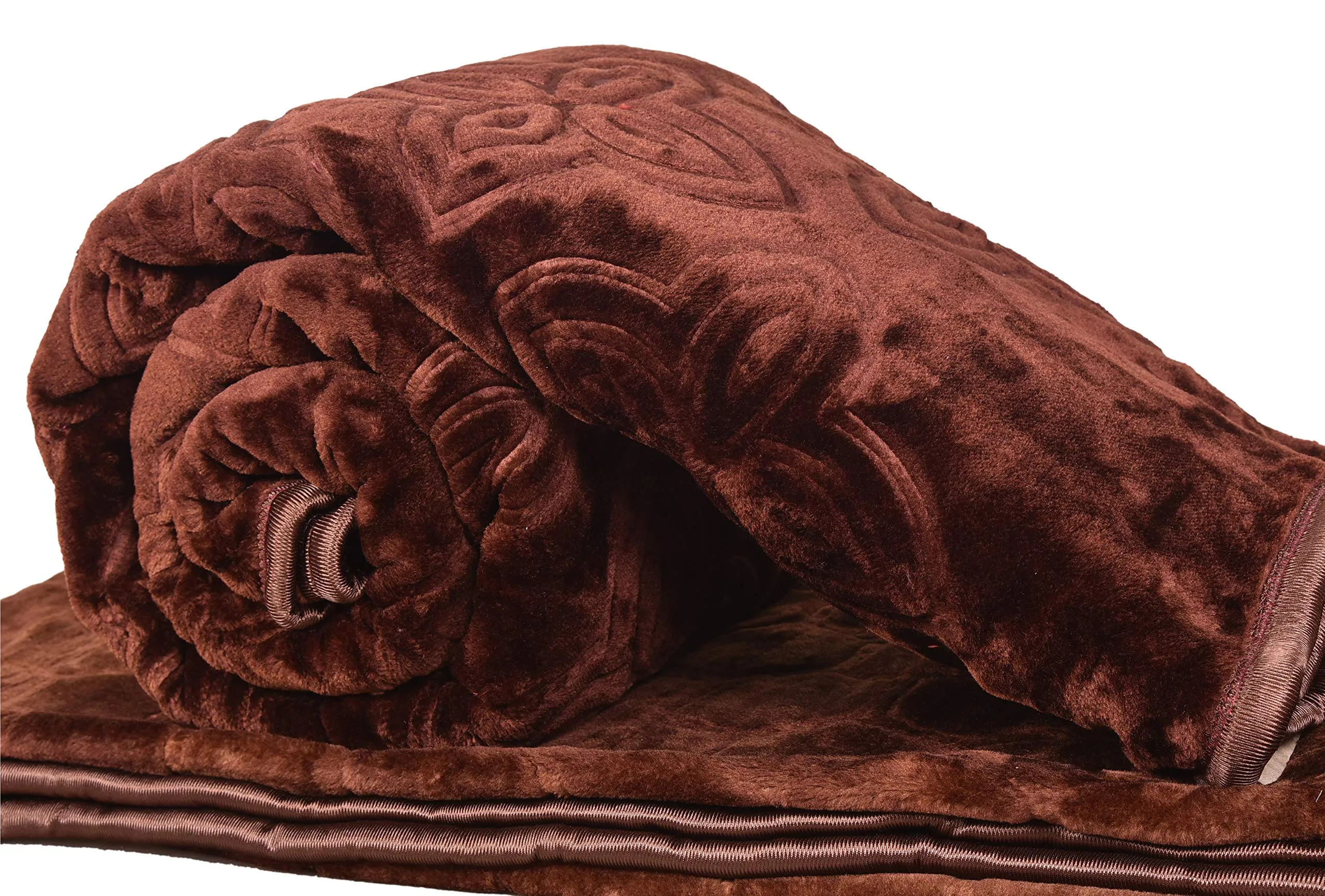 Goyal's ® Luxurious Embossed Heavy Mink Single Bed Blanket (Brown & Maroon , Set of 2)