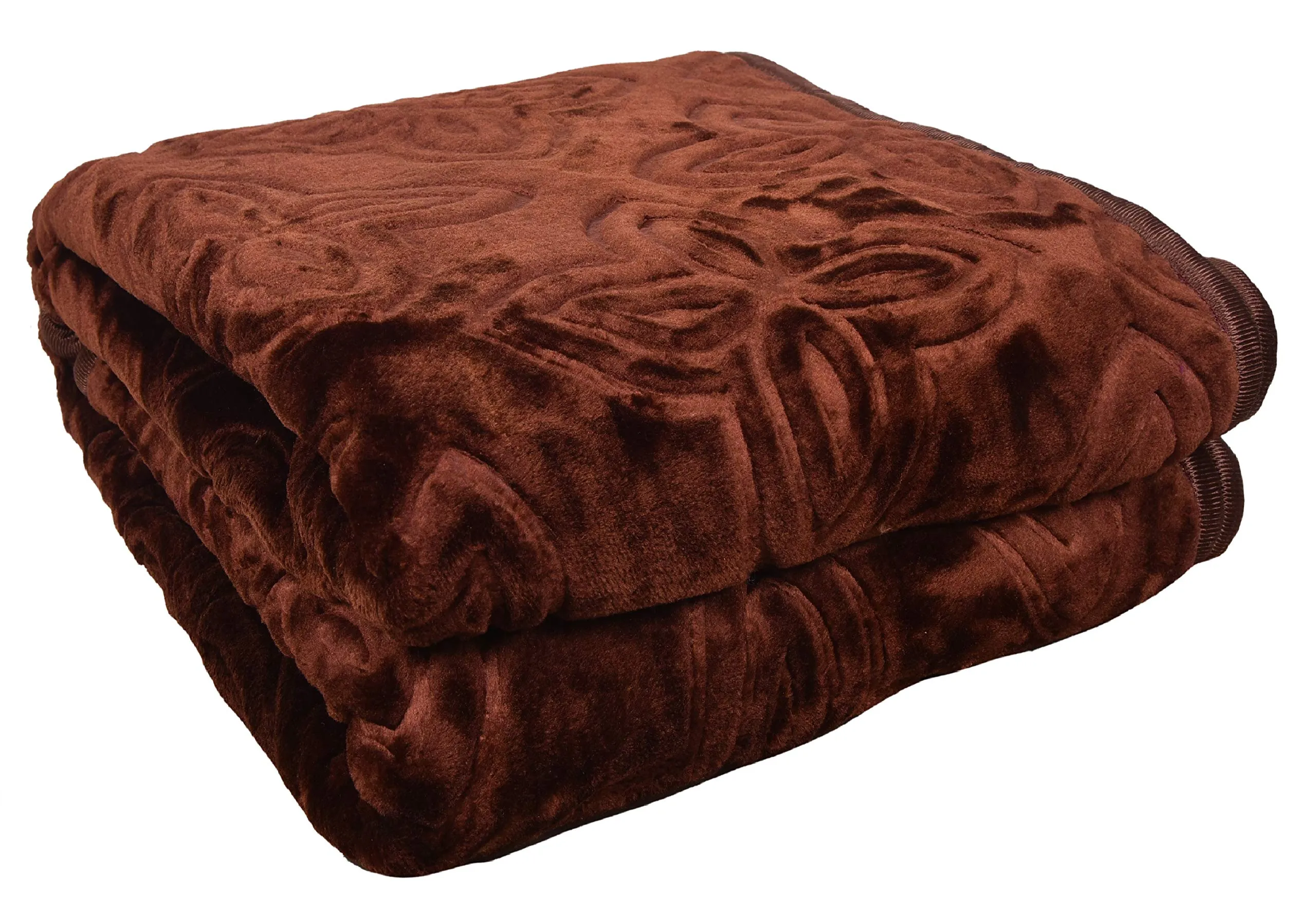 Goyal's ® Luxurious Embossed Heavy Mink Single Bed Blanket (Brown & Maroon , Set of 2)