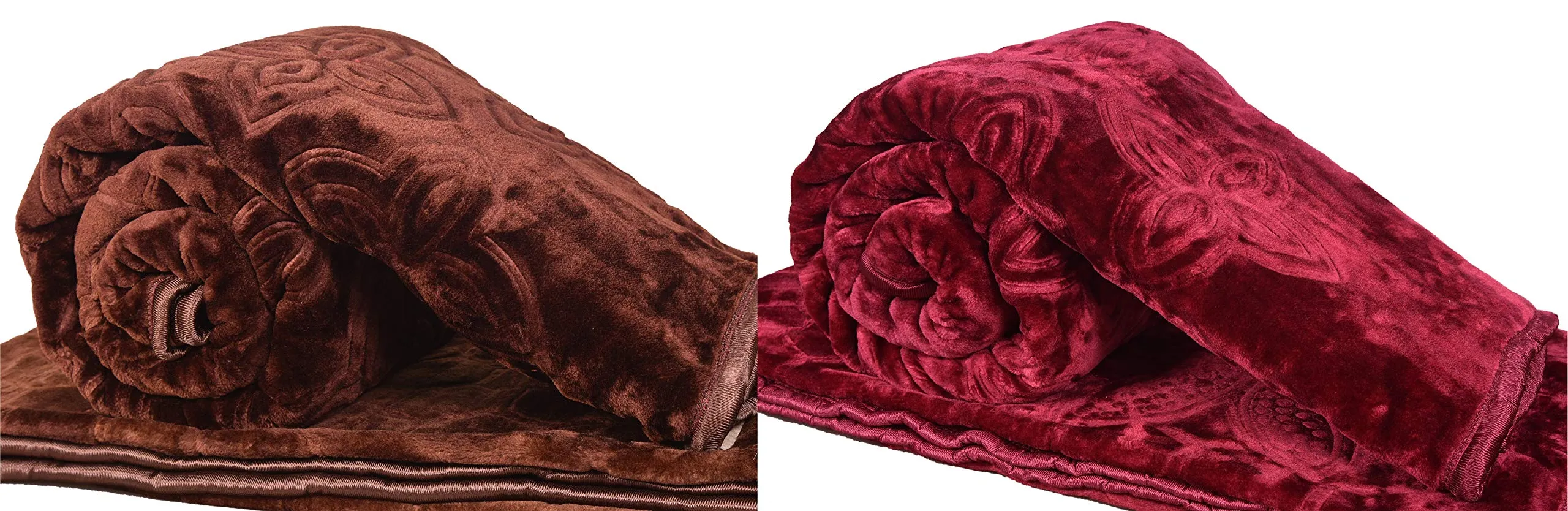 Goyal's ® Luxurious Embossed Heavy Mink Single Bed Blanket (Brown & Maroon , Set of 2)