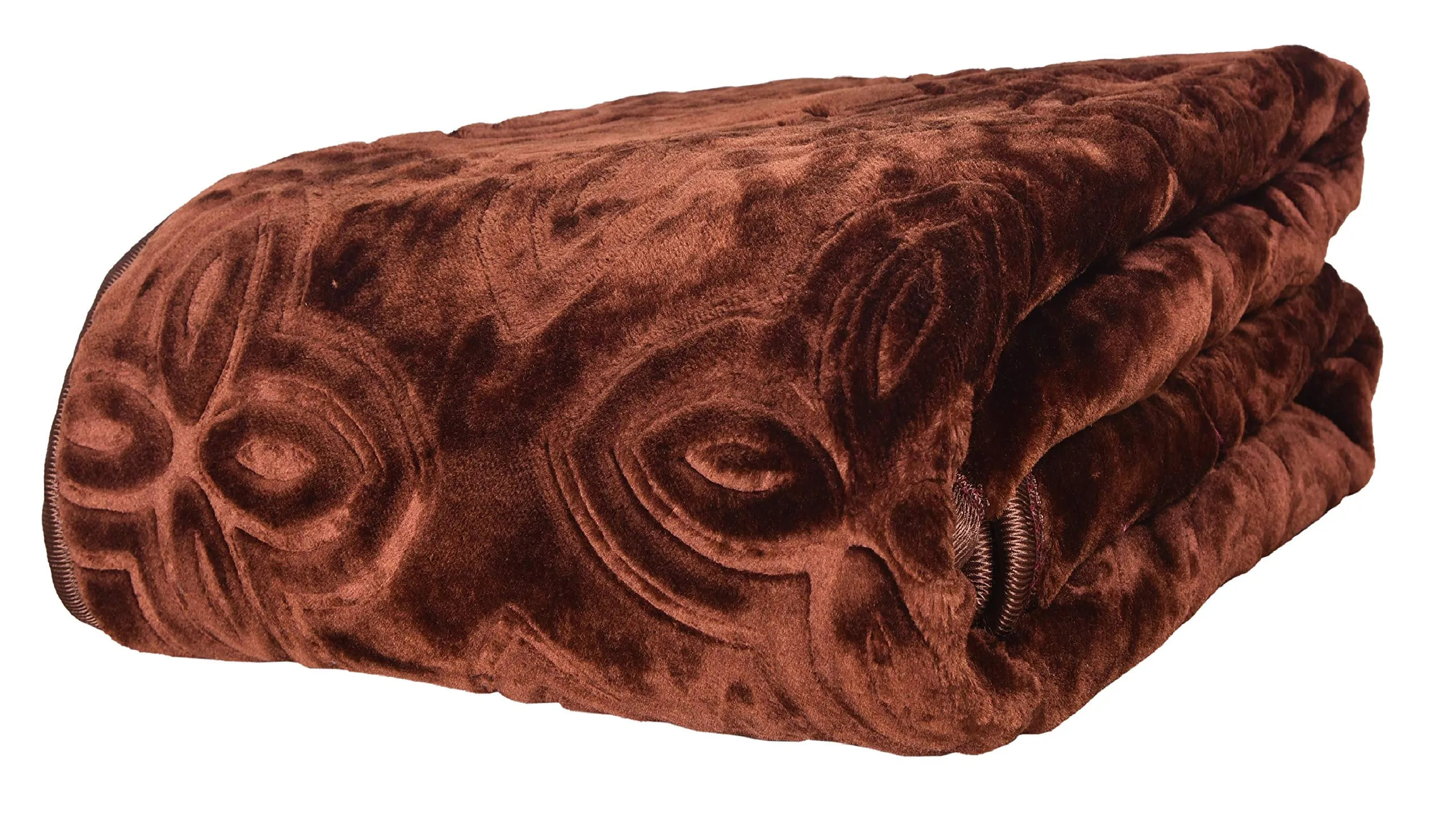 Goyal's ® Luxurious Embossed Heavy Mink Single Bed Blanket (Brown & Maroon , Set of 2)