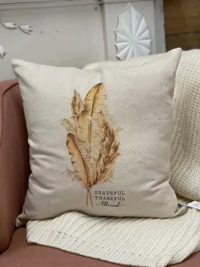 Grateful & Thankful| Pampas Grass Pillow