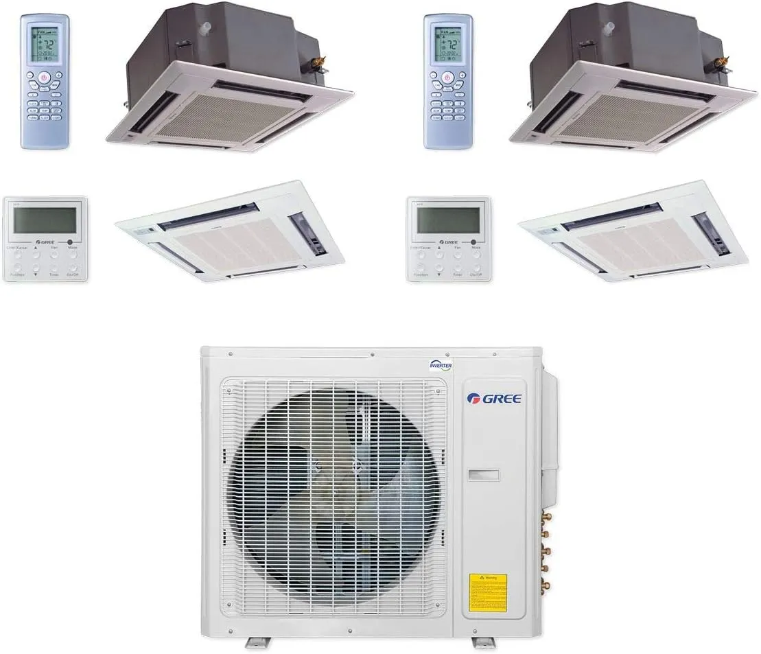 GREE Multi  Ultra Series 42,000 BTU 2-Zone Ceiling Cassette 18K 18K Ductless Mini-Split System