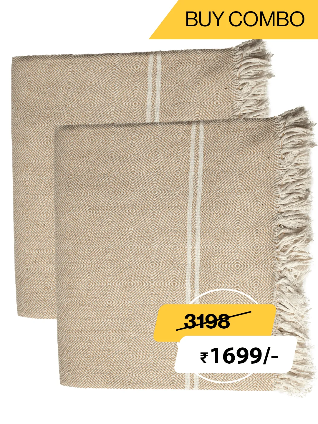 HAND WOVEN KHADI KHES, BLANKETS, THROW  IN LIGHT BROWN COLOR- ALL WEATHER