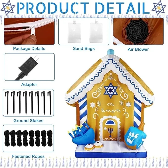 Hanukkah Inflatable Gingerbread House with Menorah 8 Ft