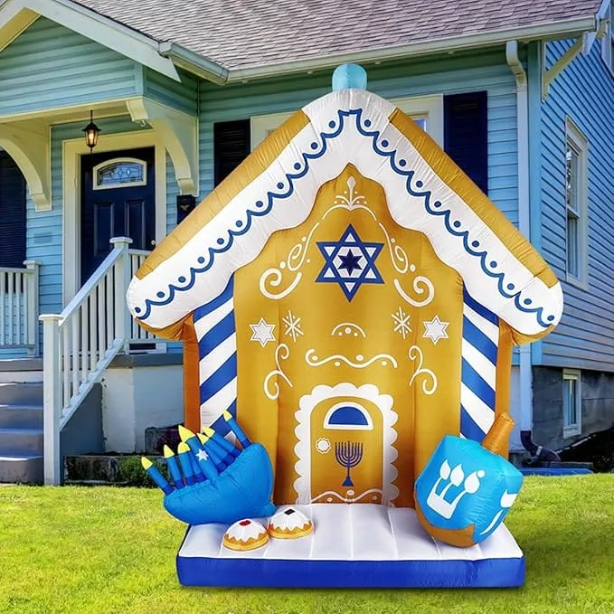 Hanukkah Inflatable Gingerbread House with Menorah 8 Ft