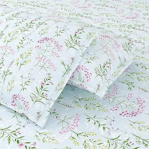 Haus & Kinder 100% Cotton Queen Size Bedsheet For Double Bed, 1 Cotton Bed Sheet Double Bed (90 X 100 Inches) With 2 Pillow Covers | 186 Tc Bed Sheet Double Bed (Elegant Blooms) - Multicolor