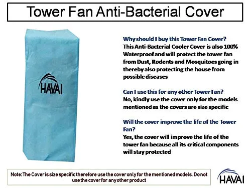 HAVAI Anti Bacterial Cover Suitable for Bajaj Snowvent Tower Fan - Water Resistant. Cover Size(LXBXH) cm:35.5 X 32.5 X 82.5