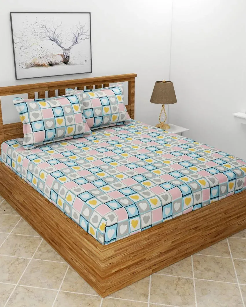 Heart Print Premium Glace Cotton Bedding Set | King Size | 108 x 108 inches