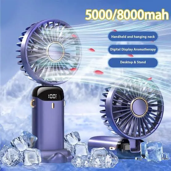 Heavy Rechargeable Handy Fan with Digital LED Display and 5 Speed Control