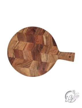 Herringbone Acacia Wood Round Serving Board