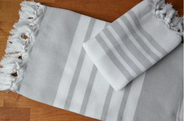 Herringbone Towels - Grey