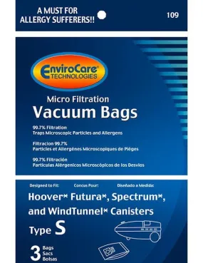 Hoover Type S Vacuum Bags - 3 Pack (EnviroCare 109)