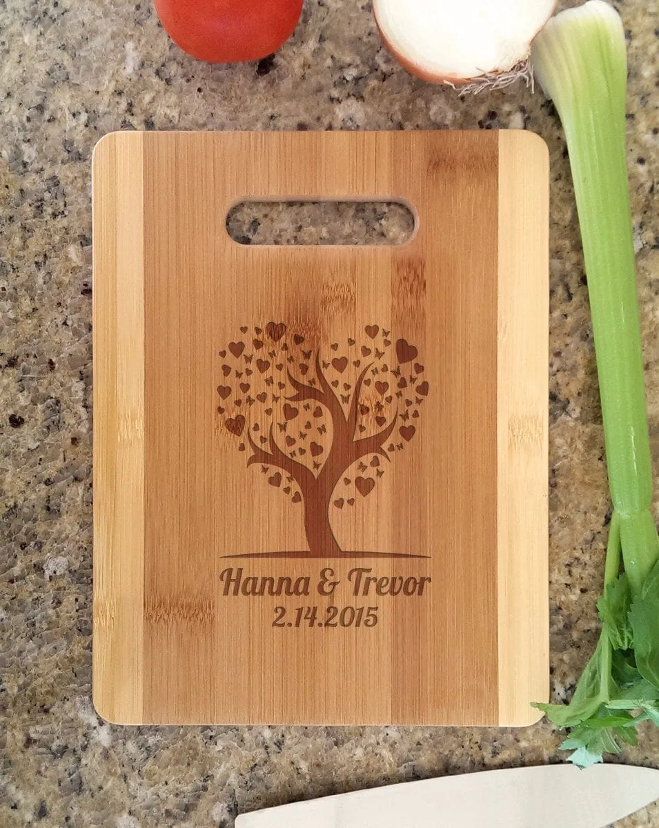 Housewarming Gift Heart Tree Leaves Personalized Cutting Board Engraved Bamboo Wood Cutting Board For Wedding, Anniversary, Chrismtas Decor