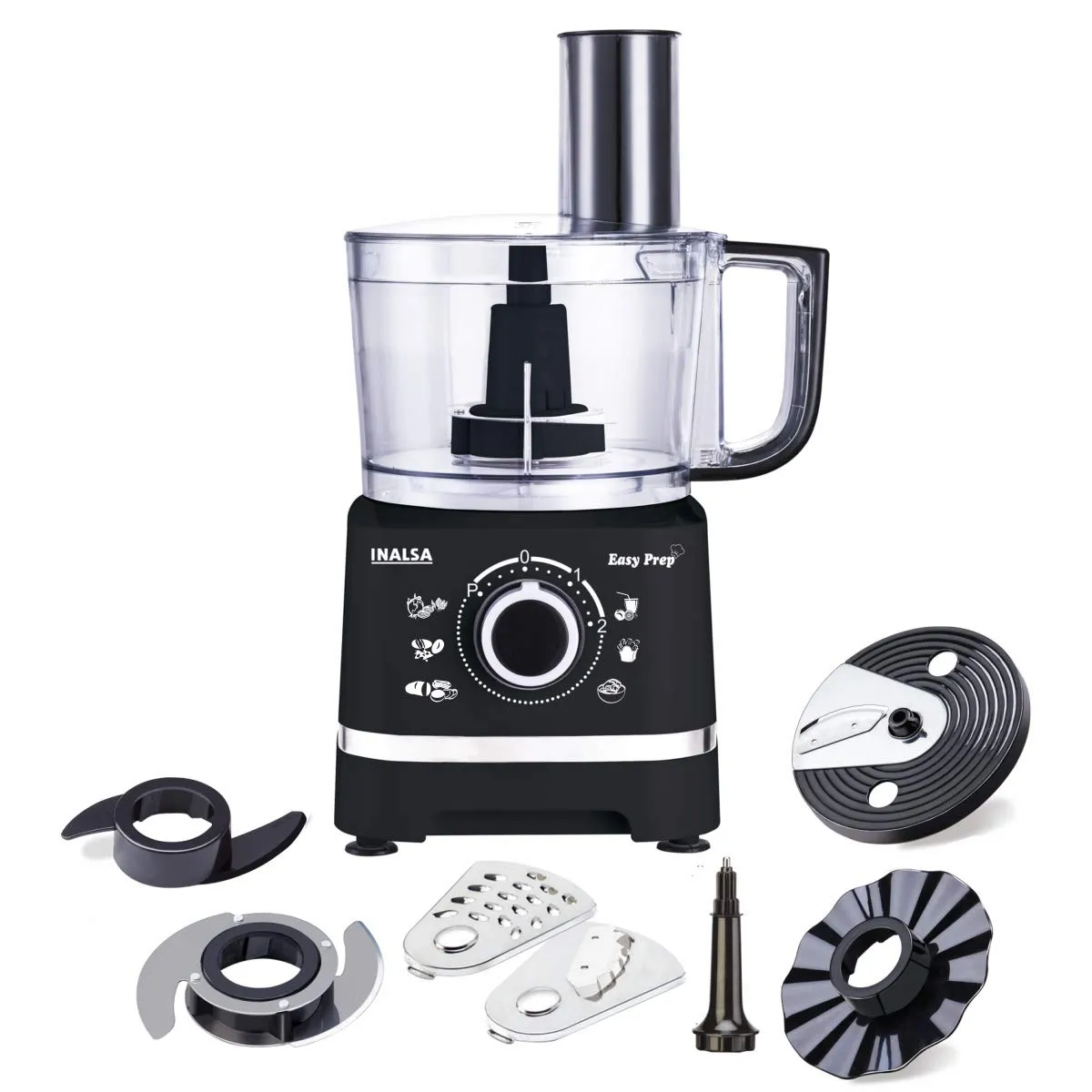 INALSA Easy Prep- 800 Watts Food Processor/ Atta Kneader/ Chopper | 1.4 L Main Bowl Capacity | 2 Speed Setting with Pulse Function|7 Accessories(Black)