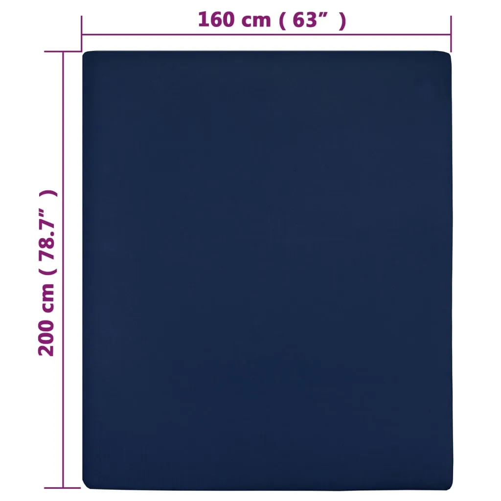 Jersey Fitted Sheets 2 pcs Navy Blue 160x200 cm Cotton