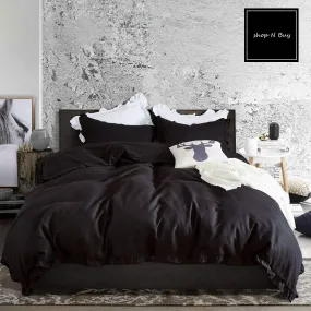 Jet Black With Ruffles Duvet Set - 4 Pieces