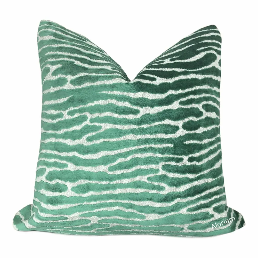 Jocelyn Jade Green Wavy Cut Velvet Pillow Cover