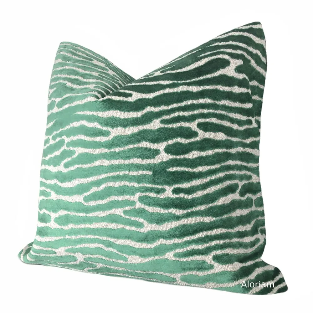 Jocelyn Jade Green Wavy Cut Velvet Pillow Cover