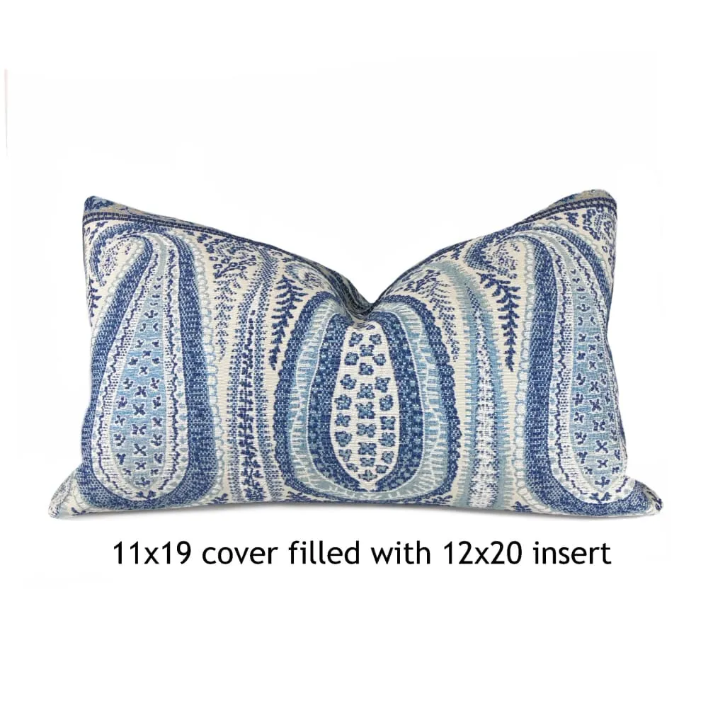 Kashmir Blue Taupe Paisley Pillow Cover (Fabric by the Yard available)