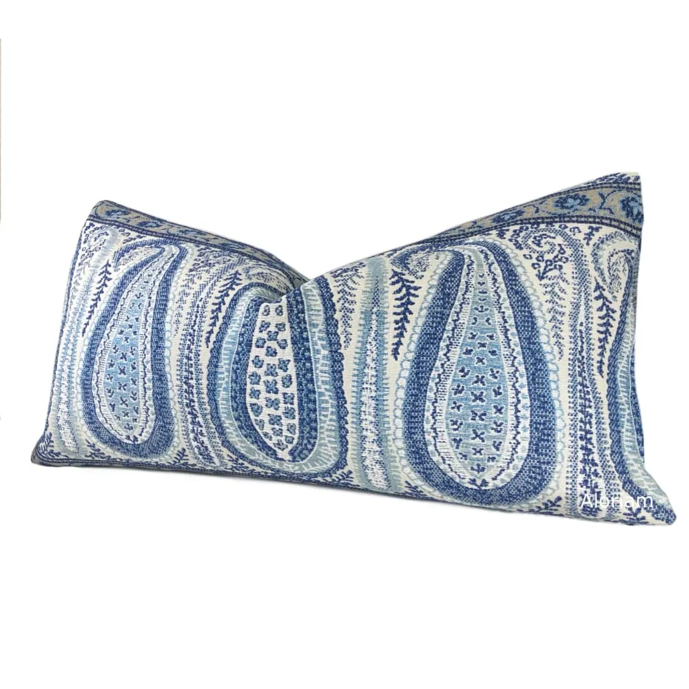 Kashmir Blue Taupe Paisley Pillow Cover (Fabric by the Yard available)