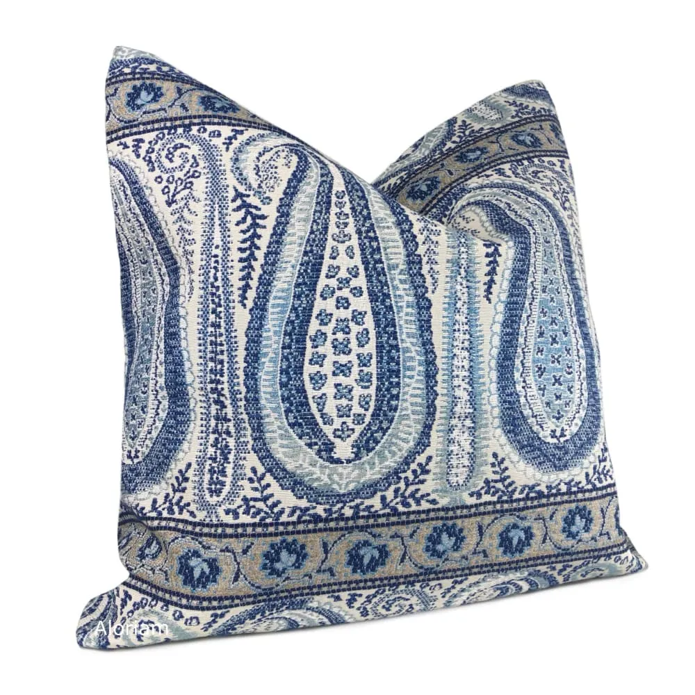 Kashmir Blue Taupe Paisley Pillow Cover (Fabric by the Yard available)