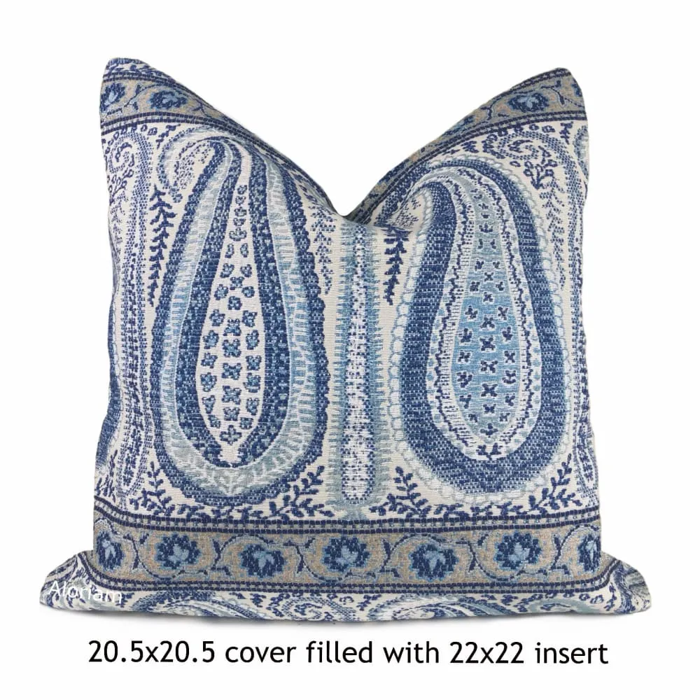 Kashmir Blue Taupe Paisley Pillow Cover (Fabric by the Yard available)