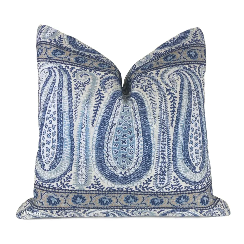 Kashmir Blue Taupe Paisley Pillow Cover (Fabric by the Yard available)