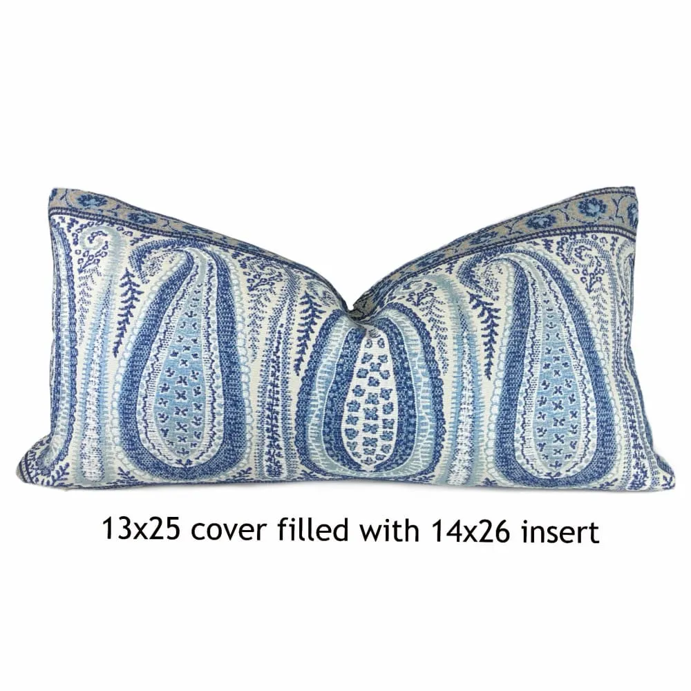 Kashmir Blue Taupe Paisley Pillow Cover (Fabric by the Yard available)