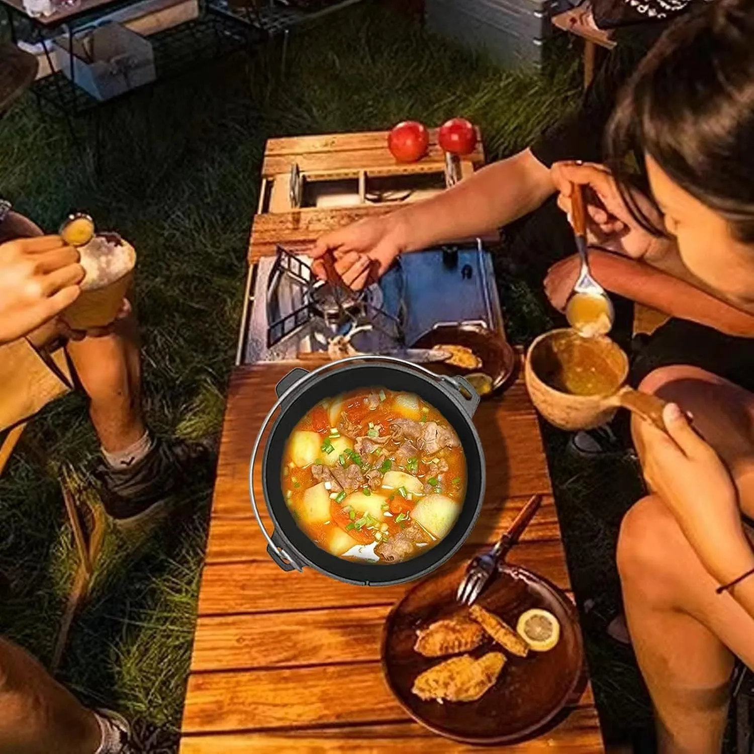 Keleday 14-Quart Cast Iron Dutch Oven with Lid, Ideal for Outdoor and Indoor Use – Pre-Seasoned Camping Cookware for Frying, Griddling, and Stewing.