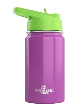 Kids Water Bottle - 12oz Purple | Leak Proof With Straw & Handle | 24 Hours Cold | Insulated, Double Wall Stainless Steel | Easy Sip Toddler Cup | Child's Flask | Eco Friendly